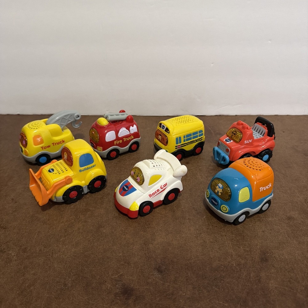 VTech Go! Go! Smart Wheels Lot of 7 Mixed Vehicles Race Car Tow Truck Fire Bus